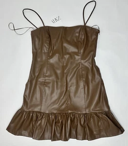 Zara Brown Faux Leather Dress, Size Large - Picture 1 of 8