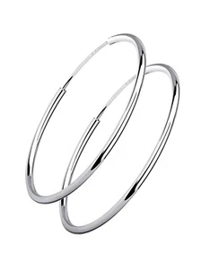 Pendientes de aro con bisagras de plata de ley 925 16 18 20 30 40 50 60 o 70 mm de grosor de 2 mm - Imagen 1 de 7