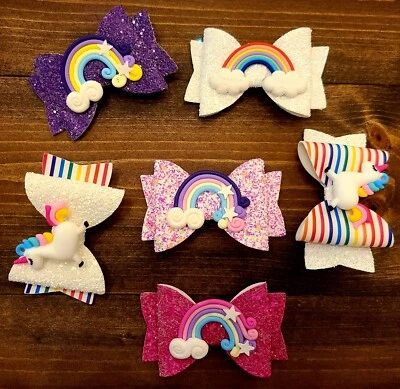 Accesorios para el cabello arco iris brillo moño pasador para niños pequeños/niñas 2 un. Foto 1 de 4