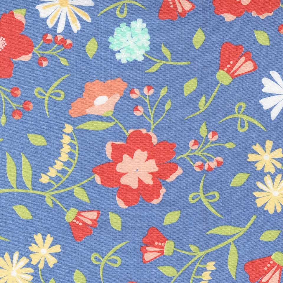 Sunwashed Cotton Fabric 1 Yd Corey Yoder Blue Pink Flowers - Image 1 of 1