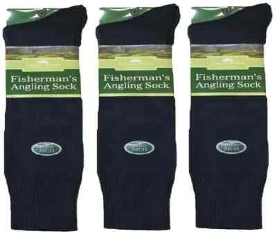 LE11 Fisherman's Angling Socks Boot Wool Country Fishing Socks Navy UK 6-11 - 3 Pairs