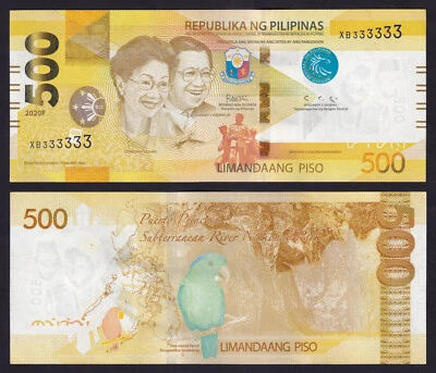 2020 F NEW GENERATION 500 Pesos Duterte SOLID NO. XB333333 Philippine Banknote - Image 1 of 4