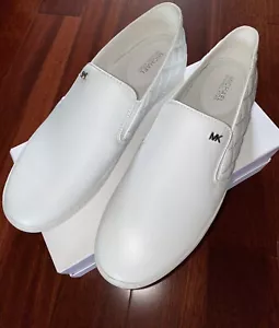 Neu ohne Karton Michael Kors gesteppte weiße Leder-Slipper Turnschuhe Größe 10M - Bild 1 von 9