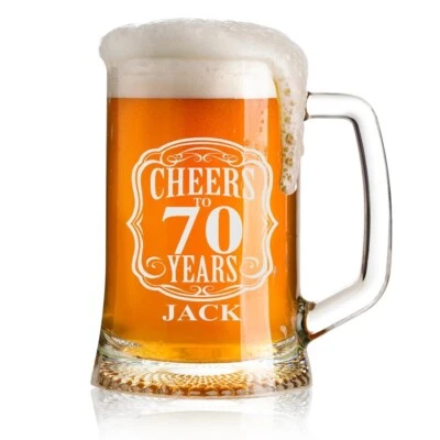 UKGIFTSTOREONLINE Cheers To 70 Years Birthday Gift Personalised Engraved Glass Beer Tankard TNK-19