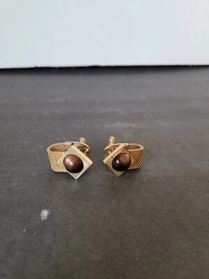 Gemelos Anson Art Deco dorados cadena de malla envolvente marrón cabujón para hombre vintage Foto 1 de 4