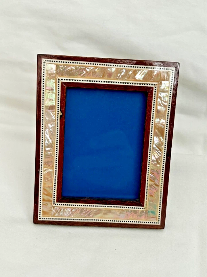Egyptian Wood Abalone Shell Inlaid Picture Frame Handmade 4.5" X3.75" #1427 - Image 1 of 4
