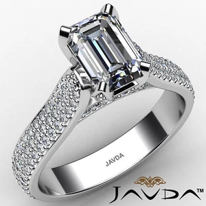 Emerald Diamond Engagement Pave Set Ring GIA, H Color & VVS1 clarity 2.11 ctw - Picture 1 of 33