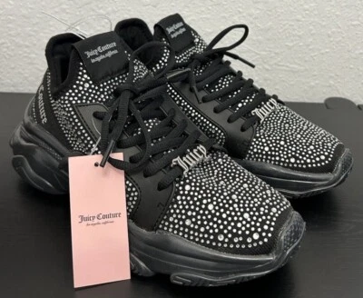 Tênis Juicy Couture Adana com cadarço tamanho 7.5 cristais preto strass novo - Imagem 1 de 4