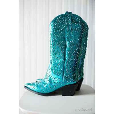 Botas vaqueras Free People Dagget con tachuelas 6 azul metálico Foto 1 de 4