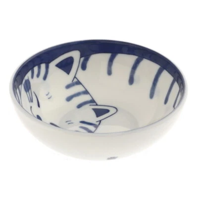 Tazón de postre de sopa de arroz japonés 4,75"D porcelana azul gato atigrado hecho en Japón Foto 1 de 4