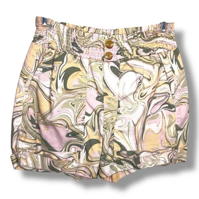 Pantalones Cortos XS SO Coloridos Estampado Remolino Bolsa de Papel Estilo Alto Utilidad Cortos Elásticos Foto 1 de 4