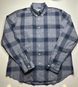 Steven Alan Shirt Mens Size L Gray Blue Plaid Button Down Cotton Linen - Picture 1 of 8