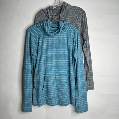 GAP Fit Breathe Lote 2 Gris Teal Blanco Rayas Capucha Cuello Activo Top Bolsillo Grande Foto 1 de 4