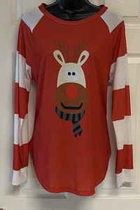 Actloe Damen Rundhalsausschnitt lose Tunika LS Weihnachtspullover Medium Poly Mischung rot - Bild 1 von 13