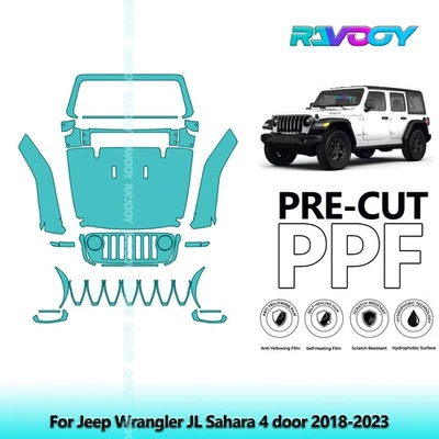 Kit de protección de pintura precortada PPF para Jeep Wrangler JL Sahara 4 puertas 2018-2023 Foto 1 de 4