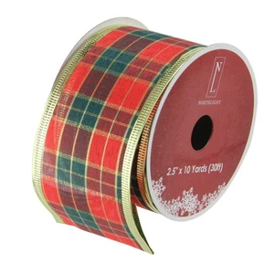 Northlight 12 Green Red Stripe Christmas Ribbon Spools - 2.5" - Picture 1 of 3