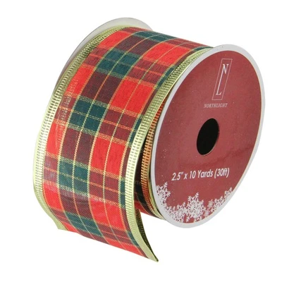 Northlight 12 Green Red Stripe Christmas Ribbon Spools - 2.5" - Image 1 of 3