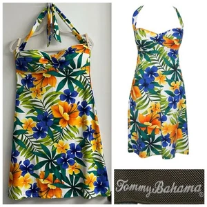 $148 TOMMY BAHAMA NWT Hawaiian Halter Foam Cup Cover-Up Swim Dress Floral M - Picture 1 of 8