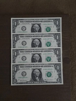 Lot of 4 $1 star notes UNC G06418629* G06418729* G06418829* G06418929*  ungraded - Image 1 of 3