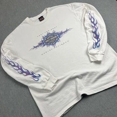 VTG 90s Harley-Davidson Feel The Heat Flamed Long Sleeve T-Shirt Men’s XL Fader - Image 1 of 4