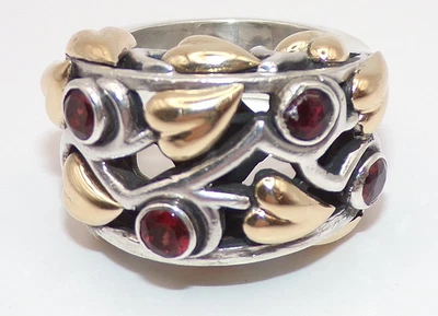 LANFELD 14K желтое золото и серебро сердца и лозы аметист кольцо размер 7 - Изображение 1 из 4