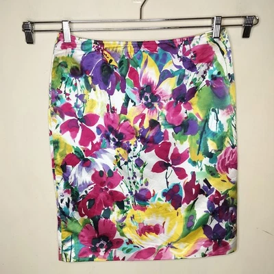 Saia lápis floral Jones New York 8 feminina seda algodão flor colorida - Imagem 1 de 4