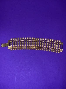 Vtg BSK Stamped Bracelet Gold Tone Cuff Look - Picture 1 of 11