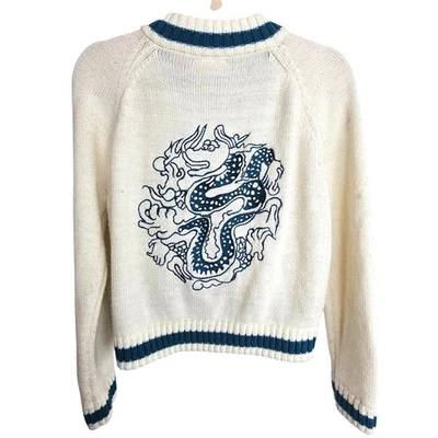 Modcloth Sweater Cardigan Just The Fortuitous Embroidered Dragon Sz L Statement - Image 1 of 4