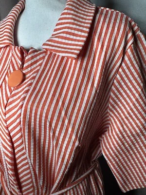 Vestido vintage Sears listra laranja Muumu House Perma Prest tamanho G/XL com cinto - Imagem 1 de 4