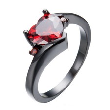 Women Engagement Wedding Ring size 7 Heart Shape Red Cubic Zirconia Black Gold