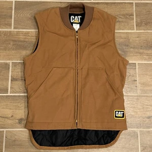 Vintage Cat Caterpillar Quilted Tan Brown Work Vest Men’s Size Small Made In USA - Picture 1 of 11