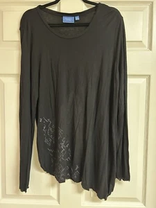 Top Simply Vera Wang Talla XL Negro Transparente Manga Larga Estilo Yoga Lentejuelas Espalda Abierta - Imagen 1 de 11