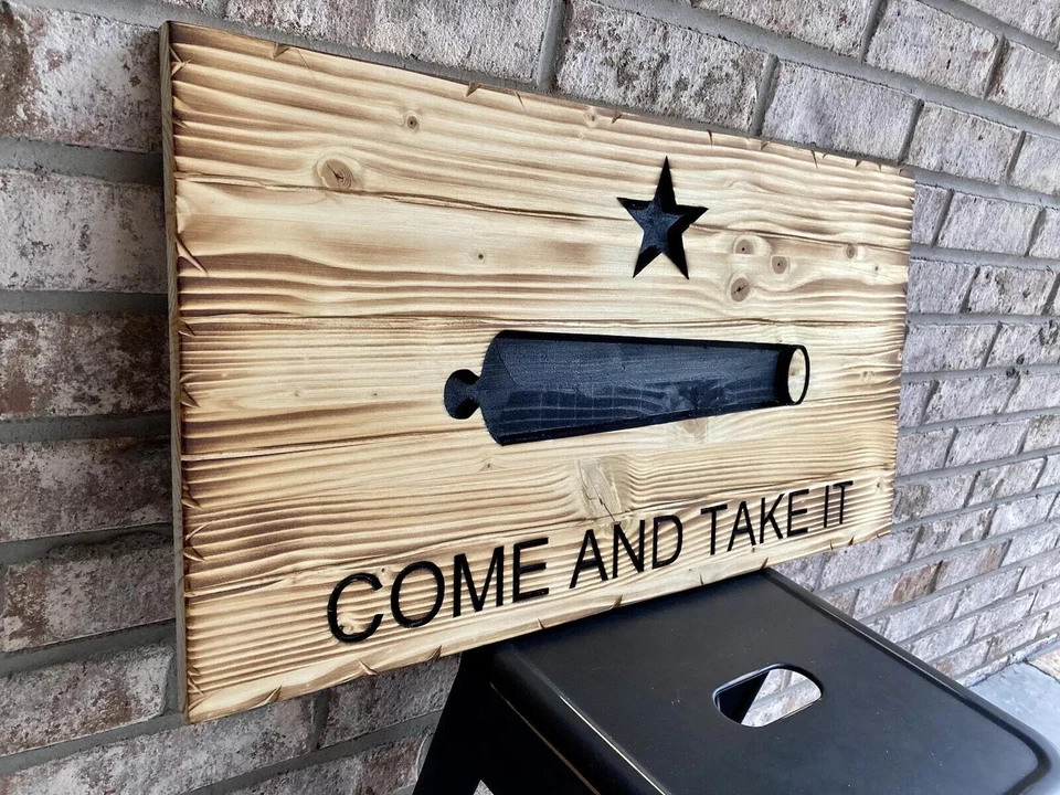 Handcrafted Wooden "Come and Take It" Flag by Eagle Wood flag Company 19x36 Inch - Image 1 of 4
