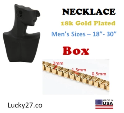 18k Gold Plated Stainless Steel Men Chain Necklace - BOX  18" to 30" - Image 1 of 4
