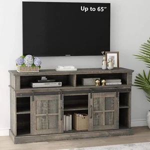 32" Tall TV Stand for 43-65in TVs Media Consoles with Sliding Barm Doors Storage - Picture 1 of 6