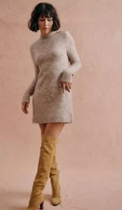 Sezane "Polly Dress" Size L Jumper Dress Mottled Beige Wool Mohair Blend - Picture 1 of 10