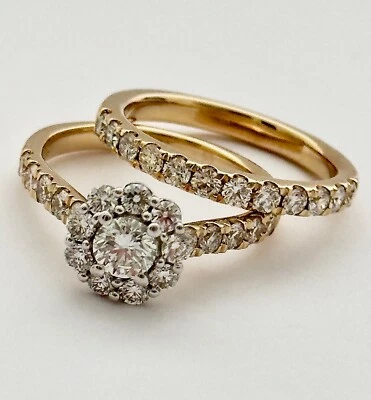 SET OF ENGAGEMNT HALO RING & WEDDING BAND 14K GOLD, 1.79C DIAM, RET USD $5,800 - Image 1 of 4