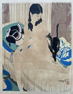 Impresión en madera japonesa Toraji Ishikawa: Black Cat 2x Oban 1934 Foto 1 de 4