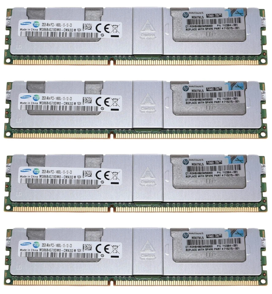 4x HP 32GB PC3L-14900 DDR3-1866 240-Pin Memory RAM LRDIMM 715275-001 708643-B21 - Image 1 of 1