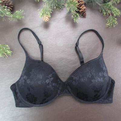 Hanes Bra 36D Black Lace Padded Underwire Adjustable Clasp Back - Image 1 of 4
