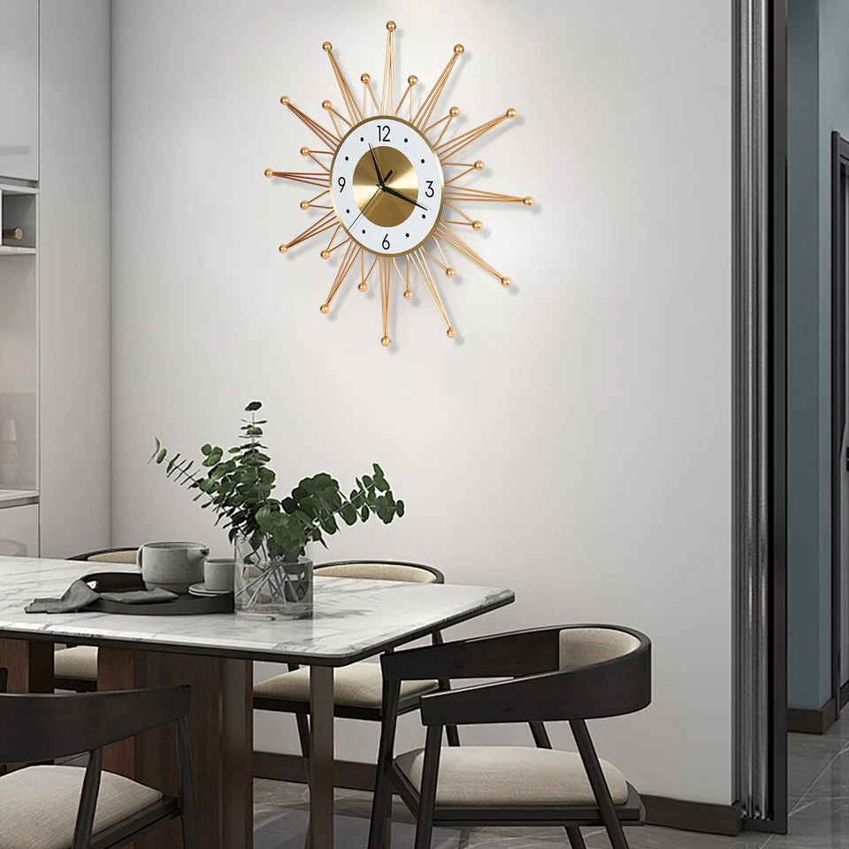 50CM Retro Metal Art Sunburst Clock Mid Century Modern Wall Vintage Clock Decor - Image 1 of 1