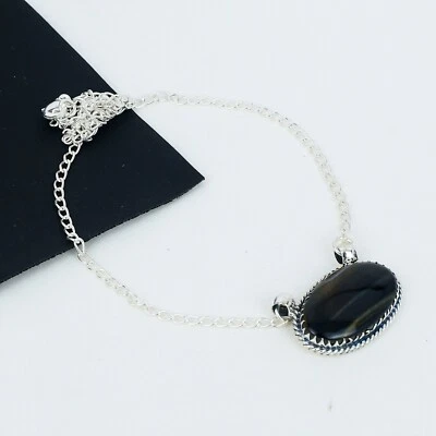 Naturale di Tigre Occhio Gemma Artigianale 925 Argento Sterling Gioielli Collana - Immagine 1 di 4