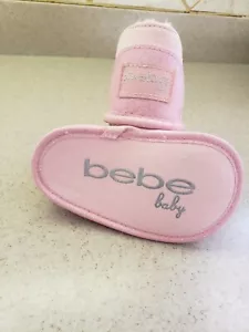 Bebe Baby Pink Glitter Trim Faux Suede Fur Lined Booties Size 6-12M - Picture 1 of 3