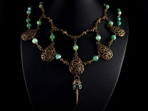 Kette XXL Gothic Vogelschädel Raben grüner Achat - ausgefallen silver anello - Bild 1 von 9