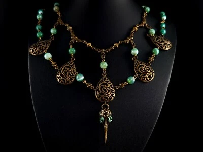 Kette XXL Gothic Vogelschädel Raben grüner Achat - ausgefallen silver anello - Bild 1 von 4