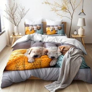 3-teiliges Bettwäscheset - Einzeln; 2 Kissen; Hund/Welpe Design; Schlafzimmer; bequem - Bild 1 von 3