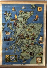 Vintage Lamont 419 Clans Of Scotland Linen & Cotton Fabric Wood Wall Hanging Map