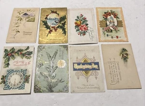 Vintage Lot Of 8 Holiday Postcards Christmas New Years 1909-12 Postmark Stamp - Picture 1 of 19
