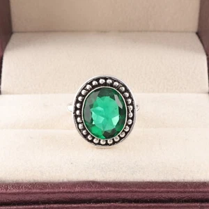 Lab Created Emerald Gemstone 925 Sterling Silver Handmade Jewelry Ring Gift For - Picture 1 of 3