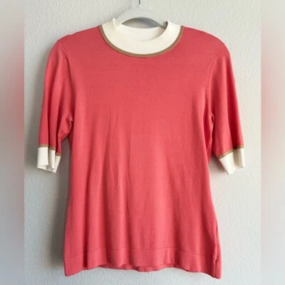 Etcetera 女式经典极简主义工作珊瑚针织毛衣上衣 3/4 袖 S 码 — 第 1/4 张图片